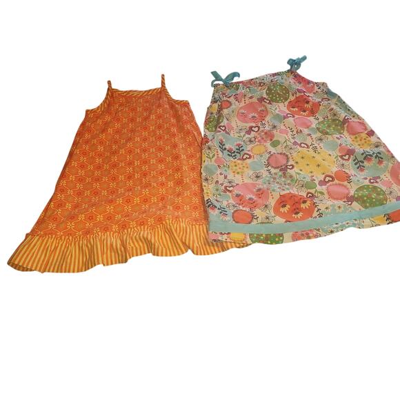 Hanna Andersson Size 6/7 (120) Lot of 2 Dresses Orange & Blue Pillowcase Cotton